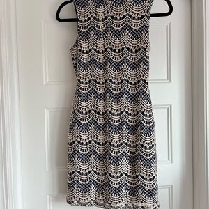 Elegant Navy and Cream Lace Dress